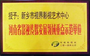 獎牌：省電視臺為視界影視頒發(fā)“河南影視傳媒發(fā)展領(lǐng)域重點示范單位”牌匾